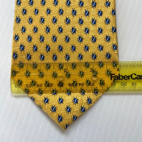 J Garcia‎ Nevsky Collection Fourteen Yellow Blue White Diamond Silk Mens Tie - Picture 7 of 7